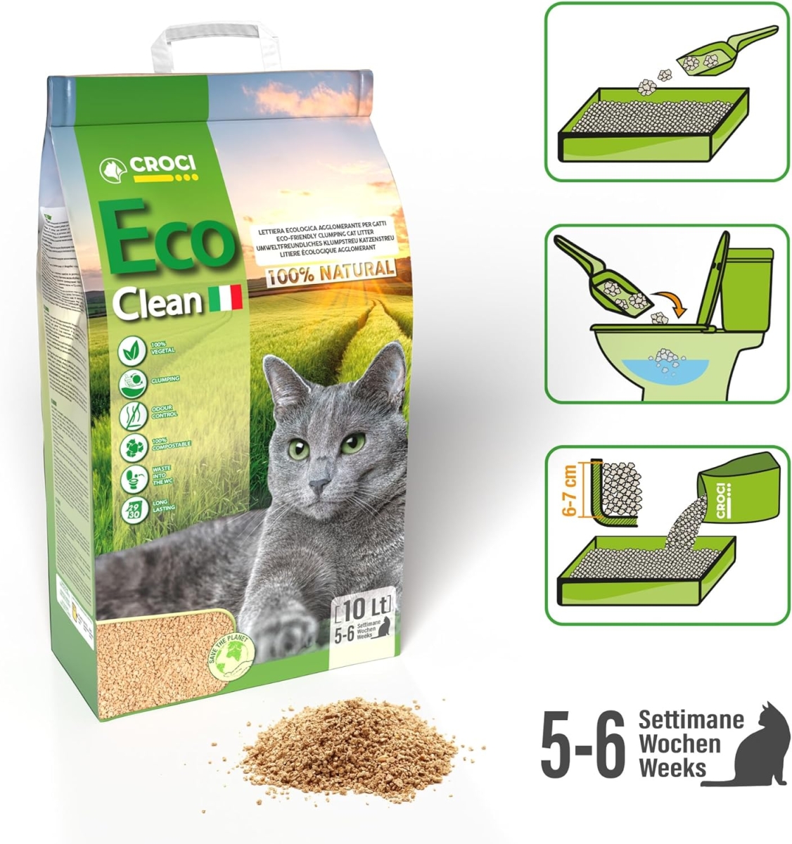 Natural kattenbakvulling 10l - ECO Clean CROCI