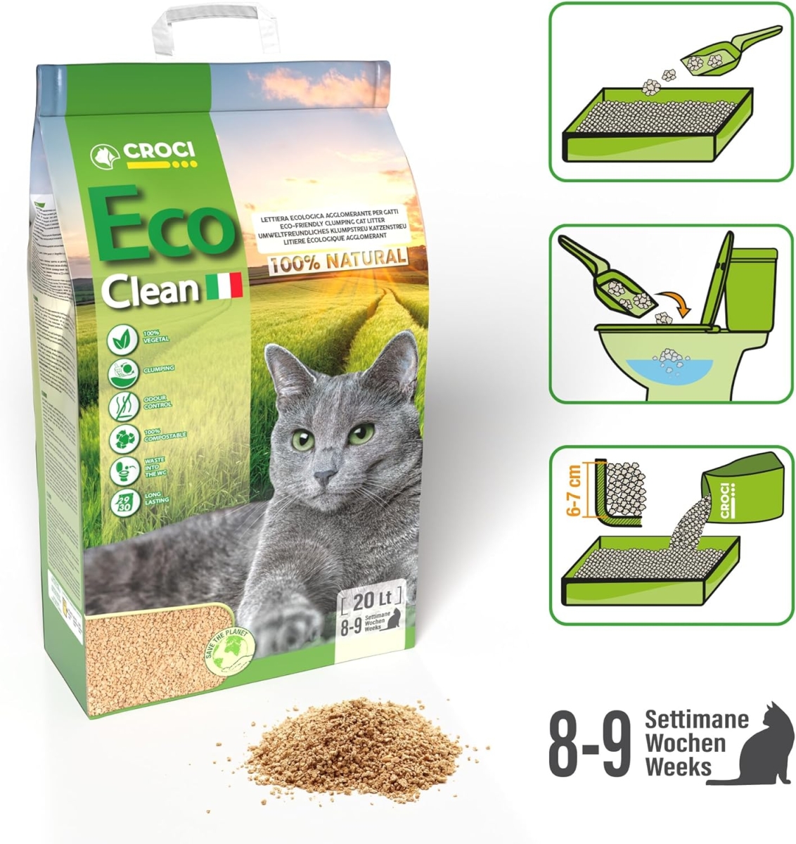 Natural kattenbakvulling 20l - ECO Clean CROCI
