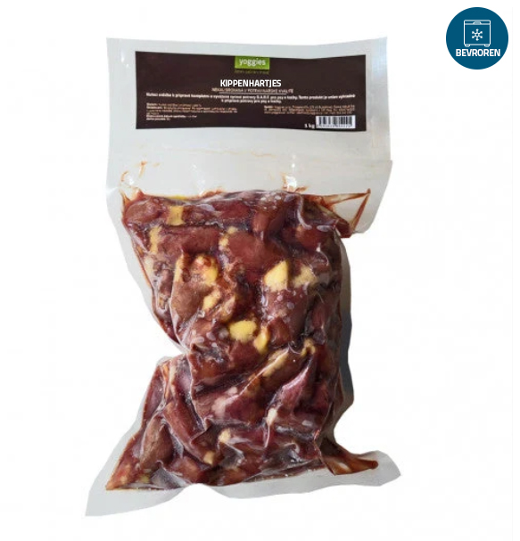 Vlees voor B.A.R.F. - Kippenhartjes (diepgevroren) Yoggies